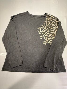 cleo Charcoal Long-Sleeve Top with Metallic Gold Leopard Shoulder